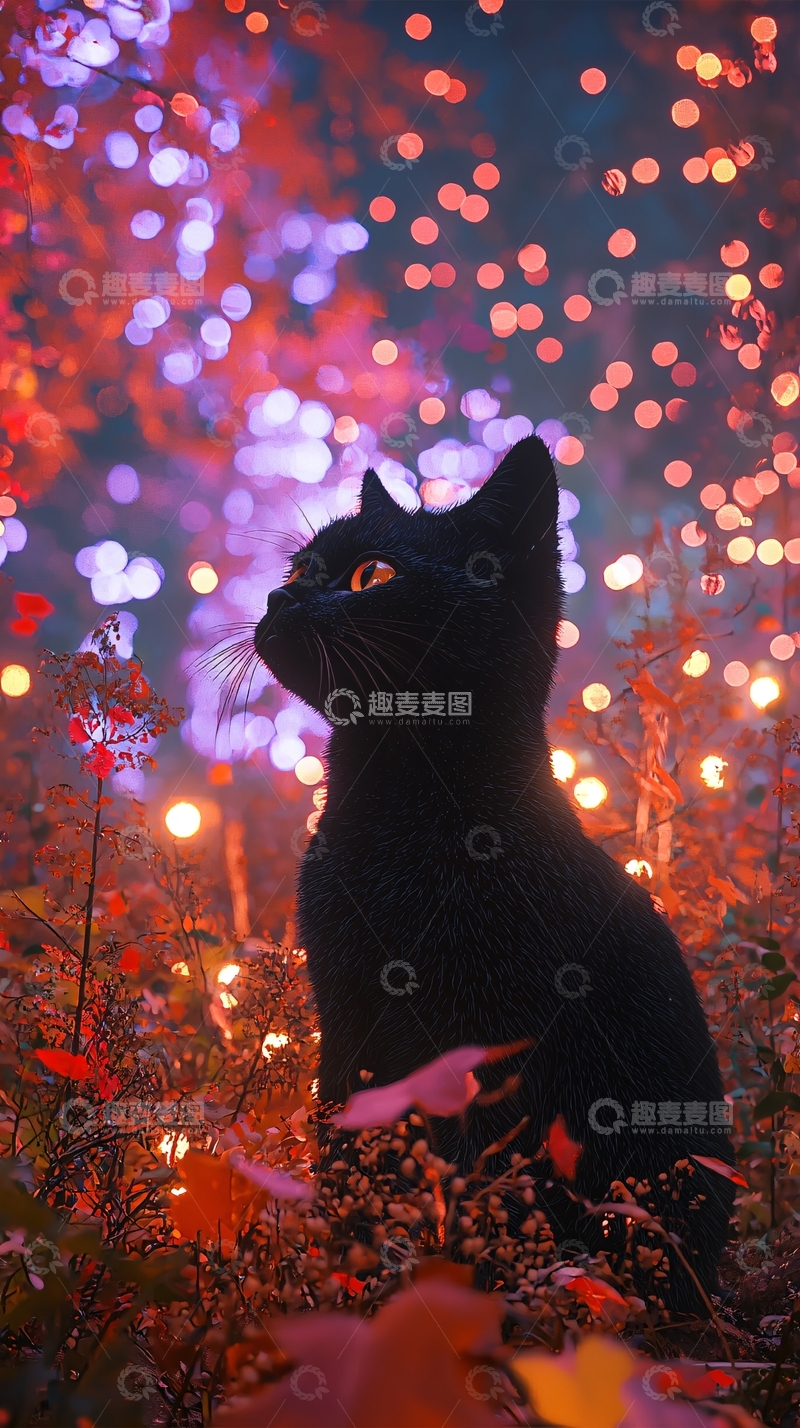 高清大图下载【趣麦麦图】黑猫与梦幻光斑