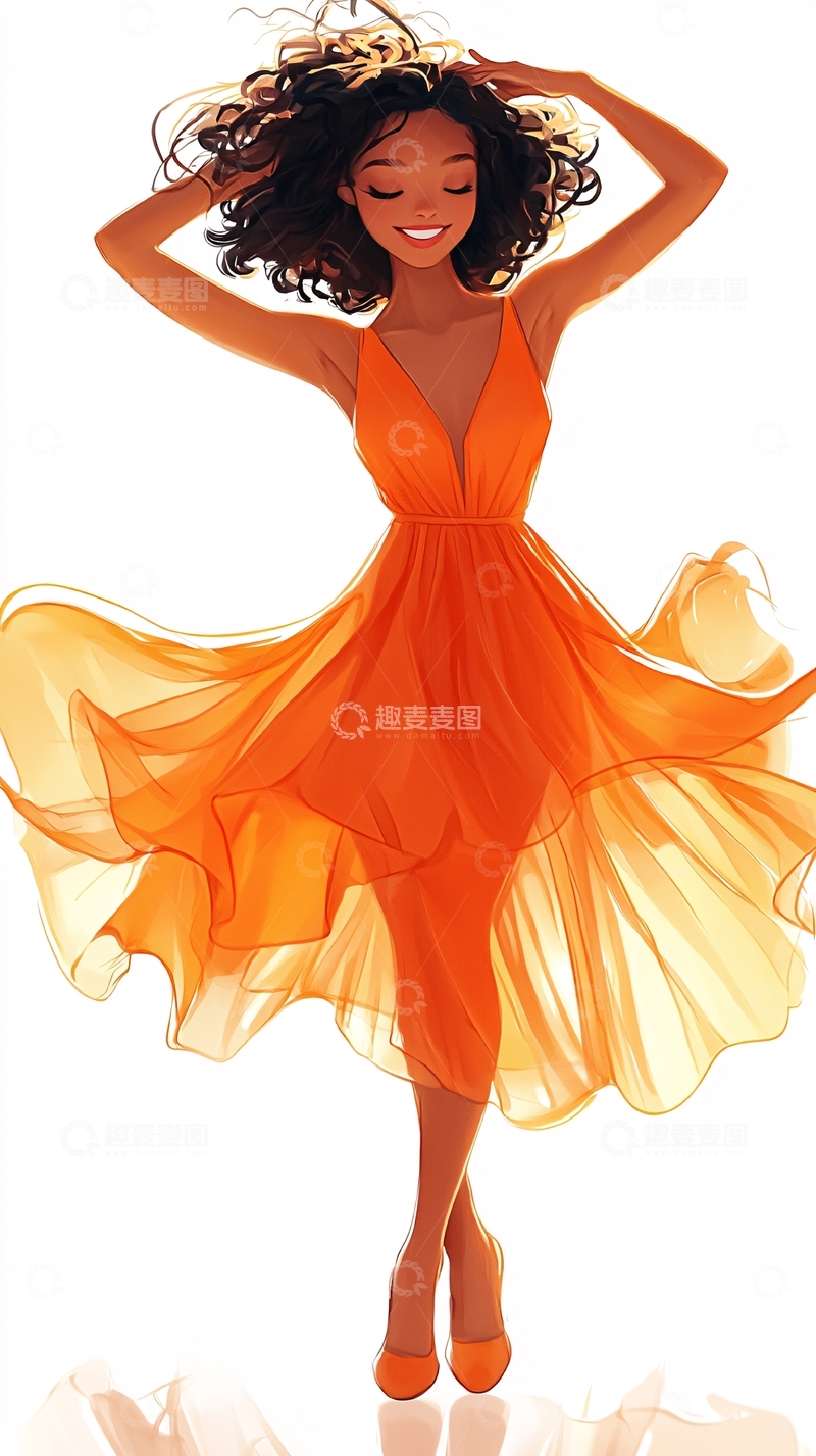 高清大图下载【趣麦麦图】卡通风格的跳舞少女