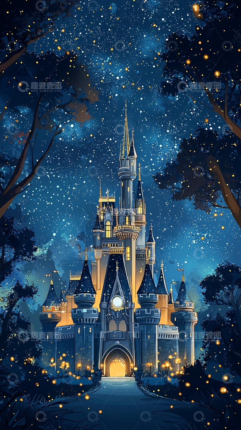 高清大图下载【趣麦麦图】插画风格的魔法王国