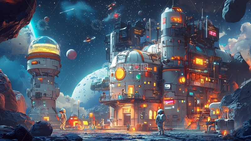 高清大图下载【趣麦麦图】卡通风格的太空站
