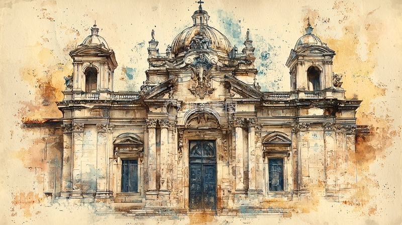 高清大图下载【趣麦麦图】色铅笔风格的古老建筑