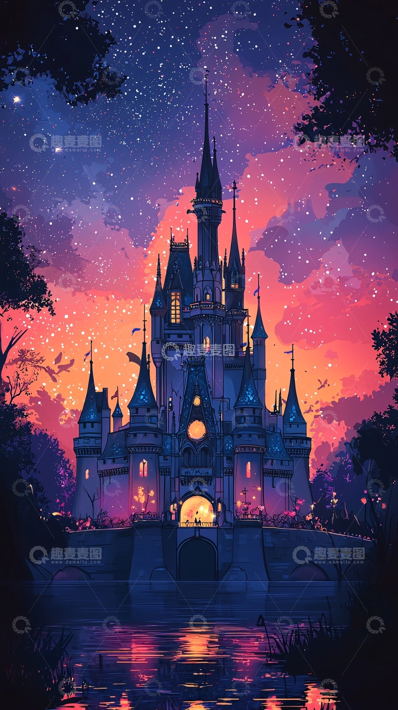 高清大图下载【趣麦麦图】插画风格的魔法王国