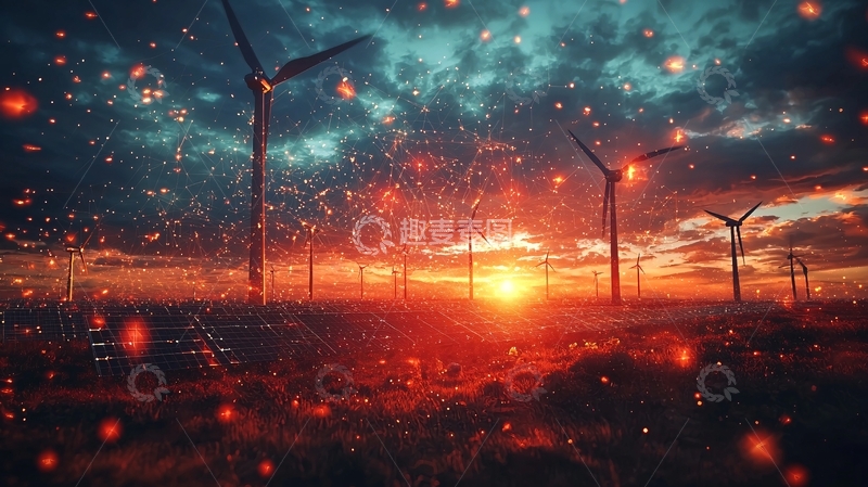 高清大图下载【趣麦麦图】绿色能源与数字粒子流动