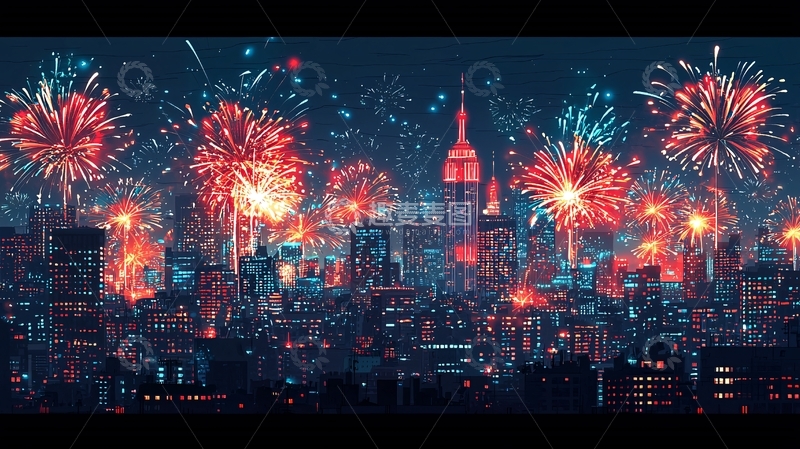 高清大图下载【趣麦麦图】元旦烟花夜空盛典