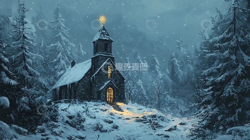 高清大图下载【趣麦麦图】圣诞村的小教堂