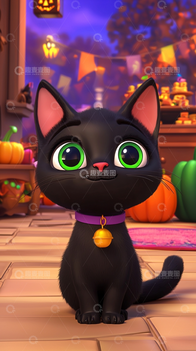 高清大图下载【趣麦麦图】万圣节黑猫高清图片