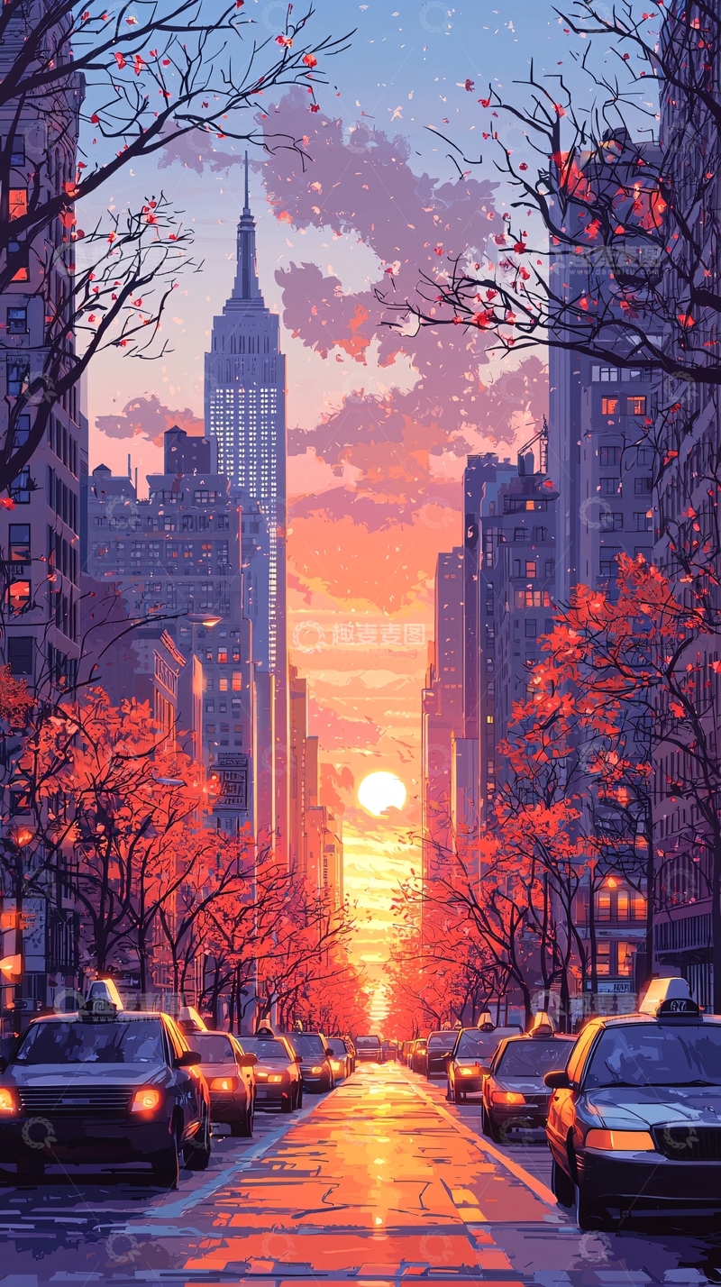 高清大图下载【趣麦麦图】美丽街景黄昏时光