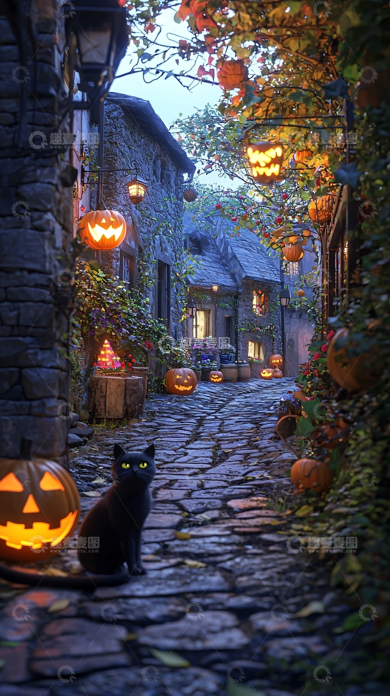 高清大图下载【趣麦麦图】万圣节小镇夜景
