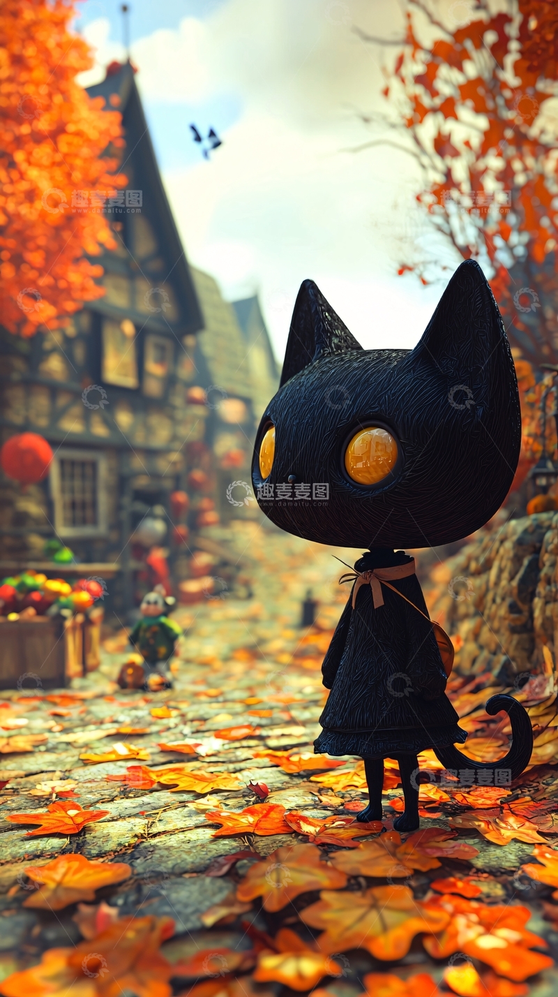 高清大图下载【趣麦麦图】秋日童话中的黑猫