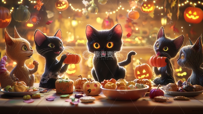 高清大图下载【趣麦麦图】万圣节猫咪聚会