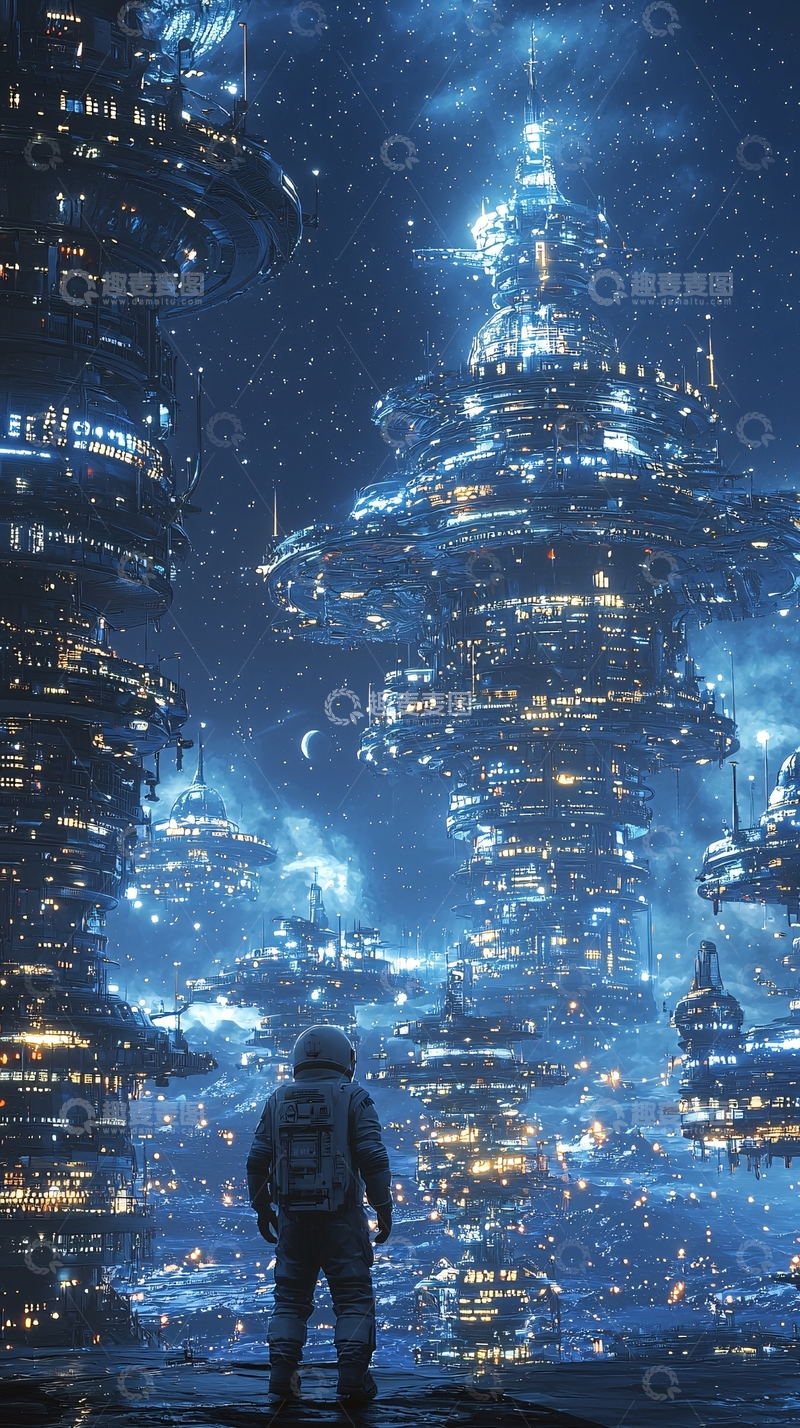 高清大图下载【趣麦麦图】宇航员与太空站