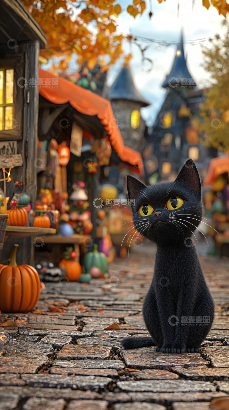高清大图下载【趣麦麦图】黑猫万圣节市场