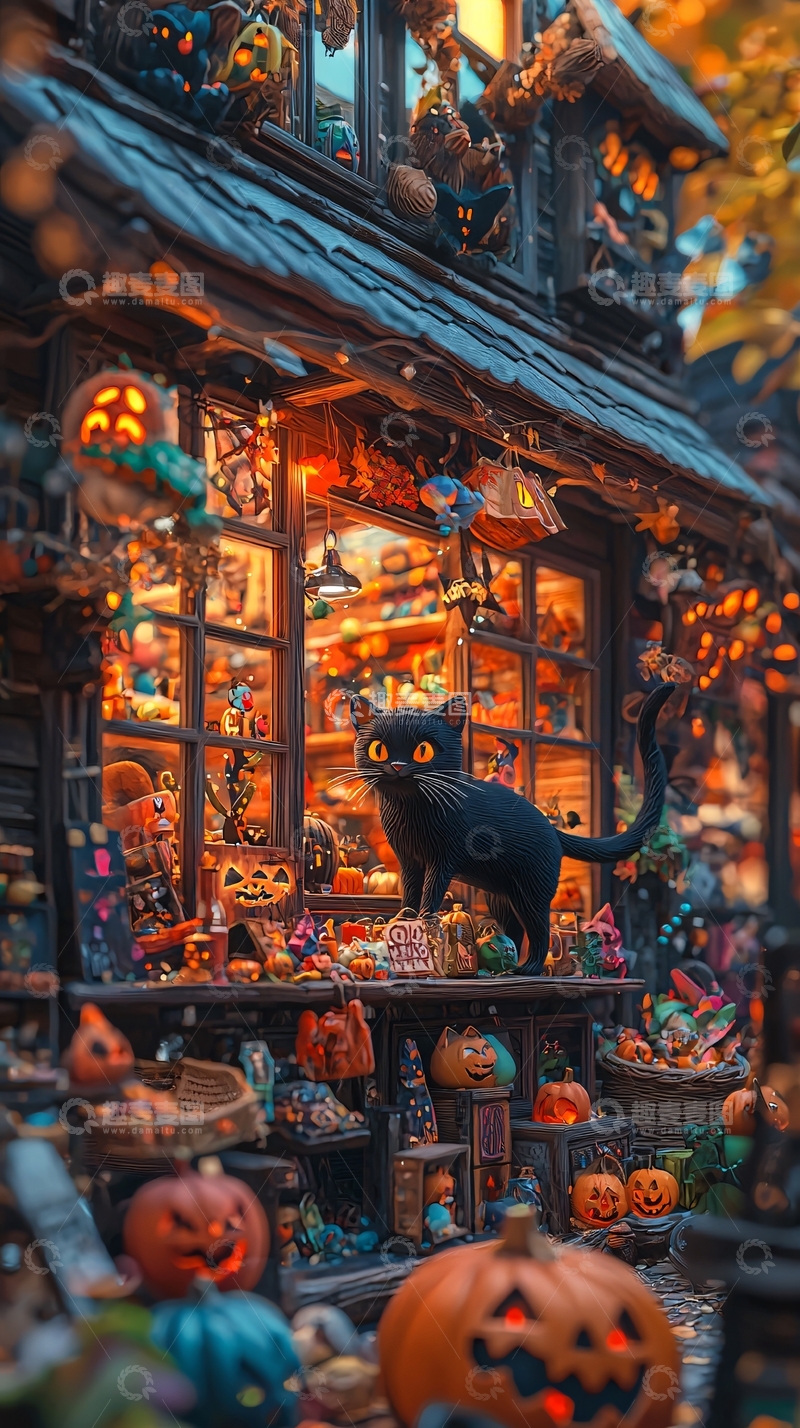 高清大图下载【趣麦麦图】万圣节主题店铺装饰场景