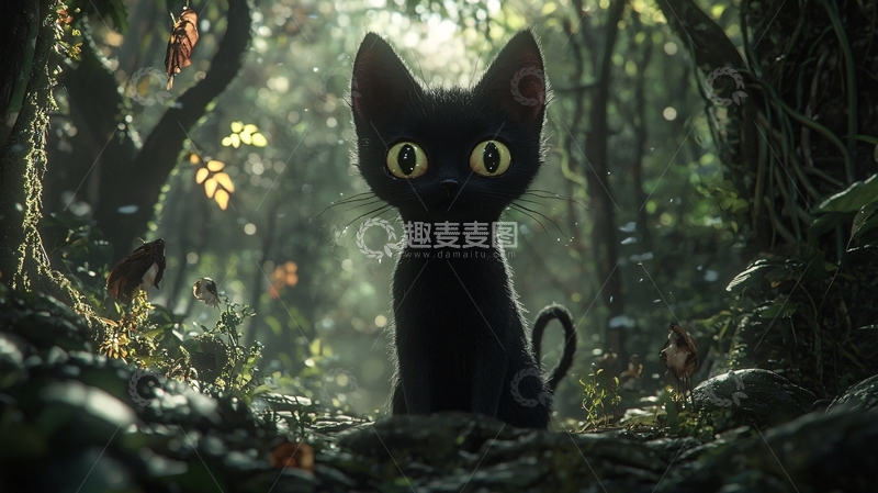 高清大图下载【趣麦麦图】黑猫森林探险