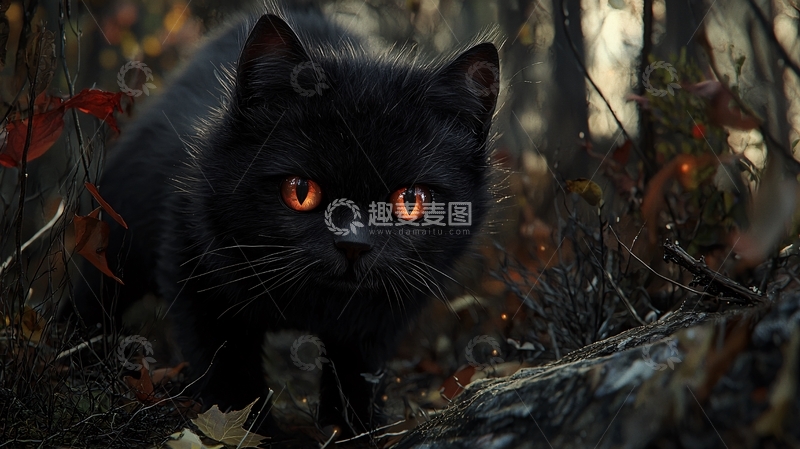 高清大图下载【趣麦麦图】黑猫森林中的神秘目光