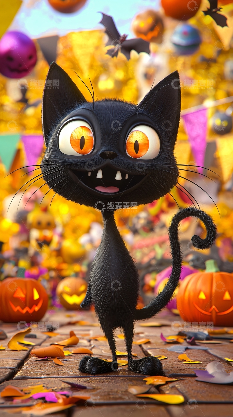 高清大图下载【趣麦麦图】万圣节黑猫南瓜灯装饰场景