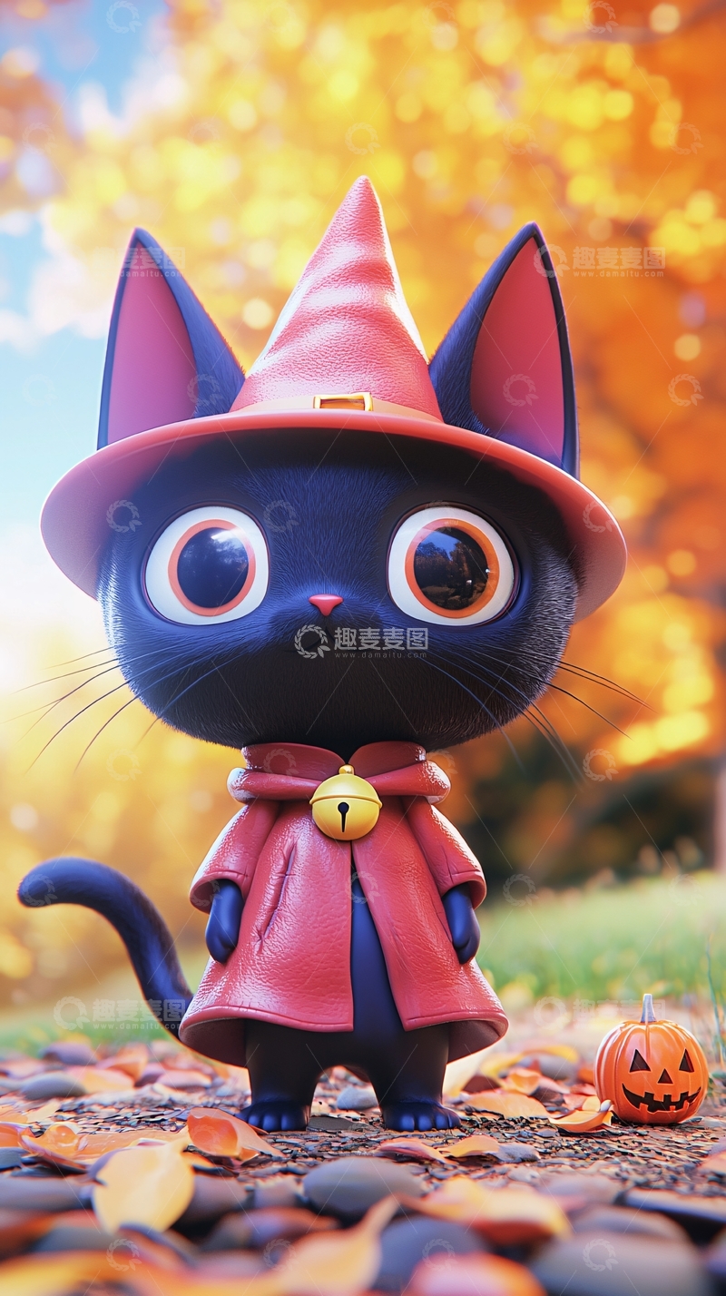 高清大图下载【趣麦麦图】万圣节小猫巫师装扮
