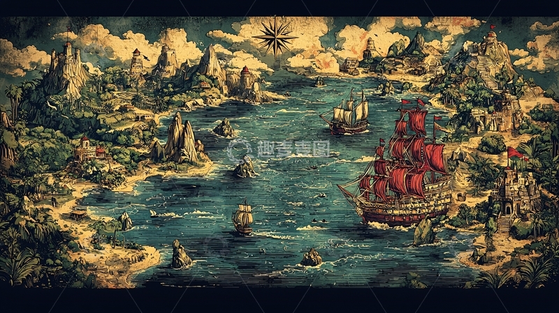 高清大图下载【趣麦麦图】复古插画风格的探险故事