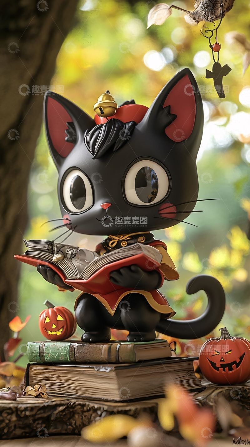 高清大图下载【趣麦麦图】黑猫与书本的秋日魔法