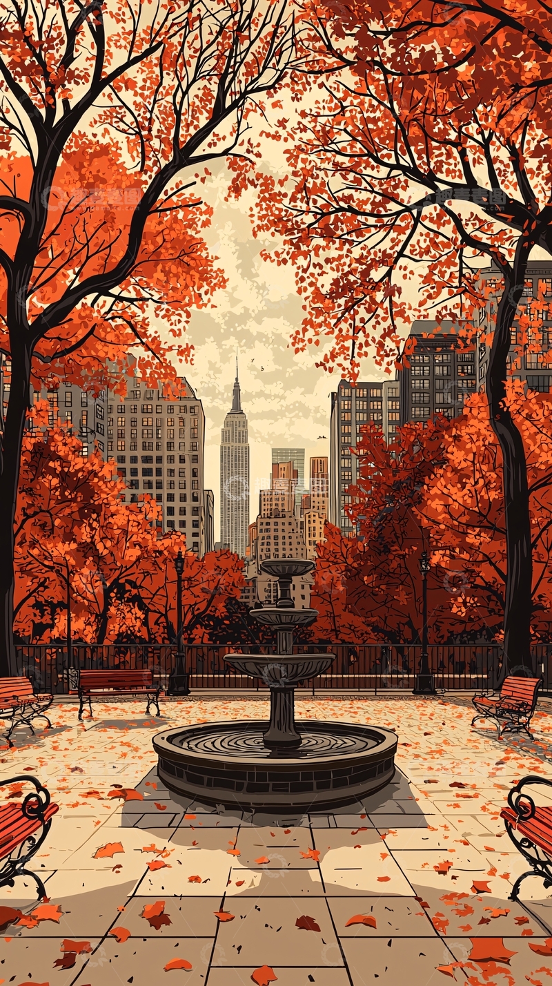 高清大图下载【趣麦麦图】公园景色插画