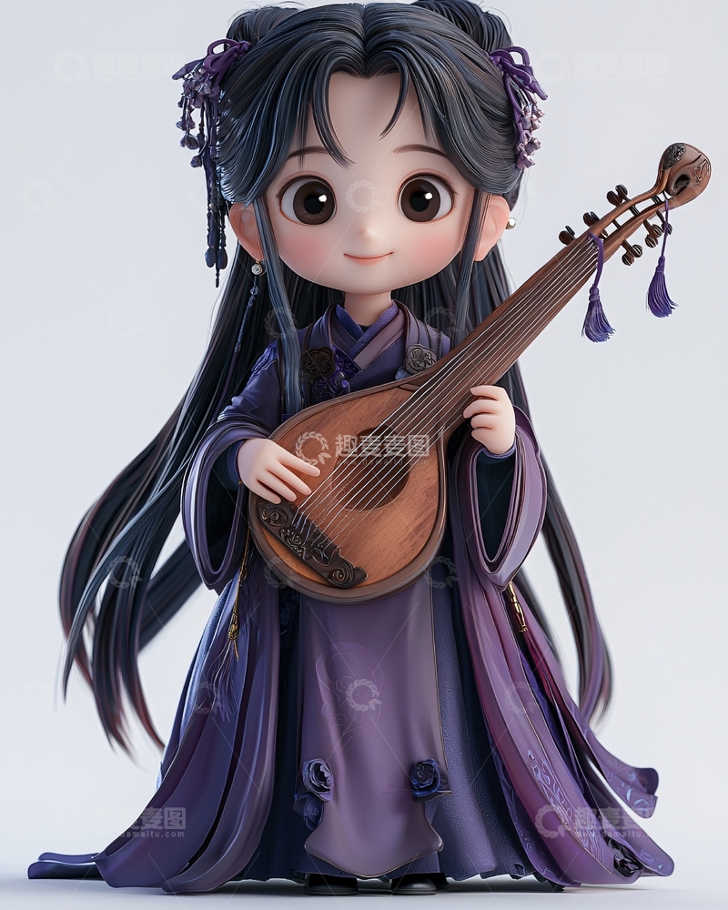 高清大图下载【趣麦麦图】穿着紫色长裙的小琴师