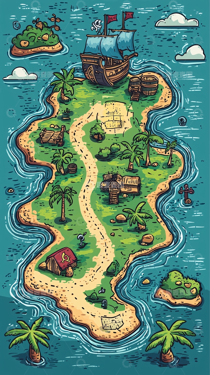 高清大图下载【趣麦麦图】卡通风格的冒险岛屿