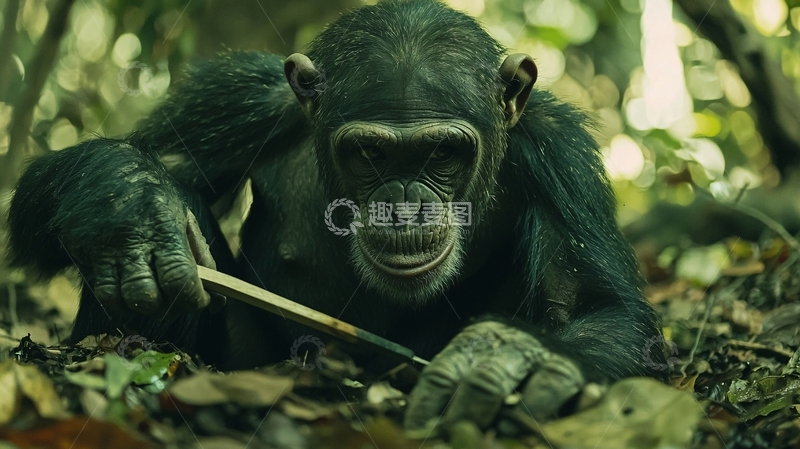 高清大图下载【趣麦麦图】森林中的黑猩猩