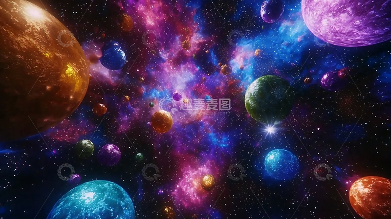 高清大图下载【趣麦麦图】梦幻星空与行星集合