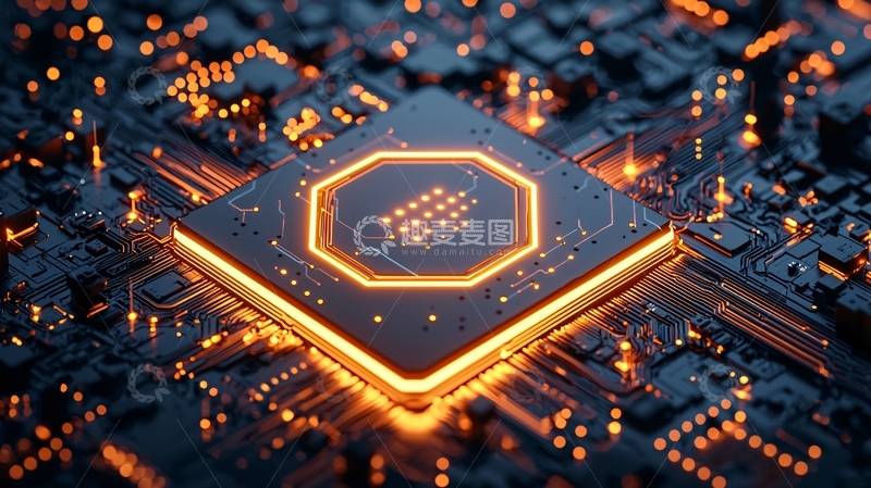 高清大图下载【趣麦麦图】放射型电路与核心六边形背景