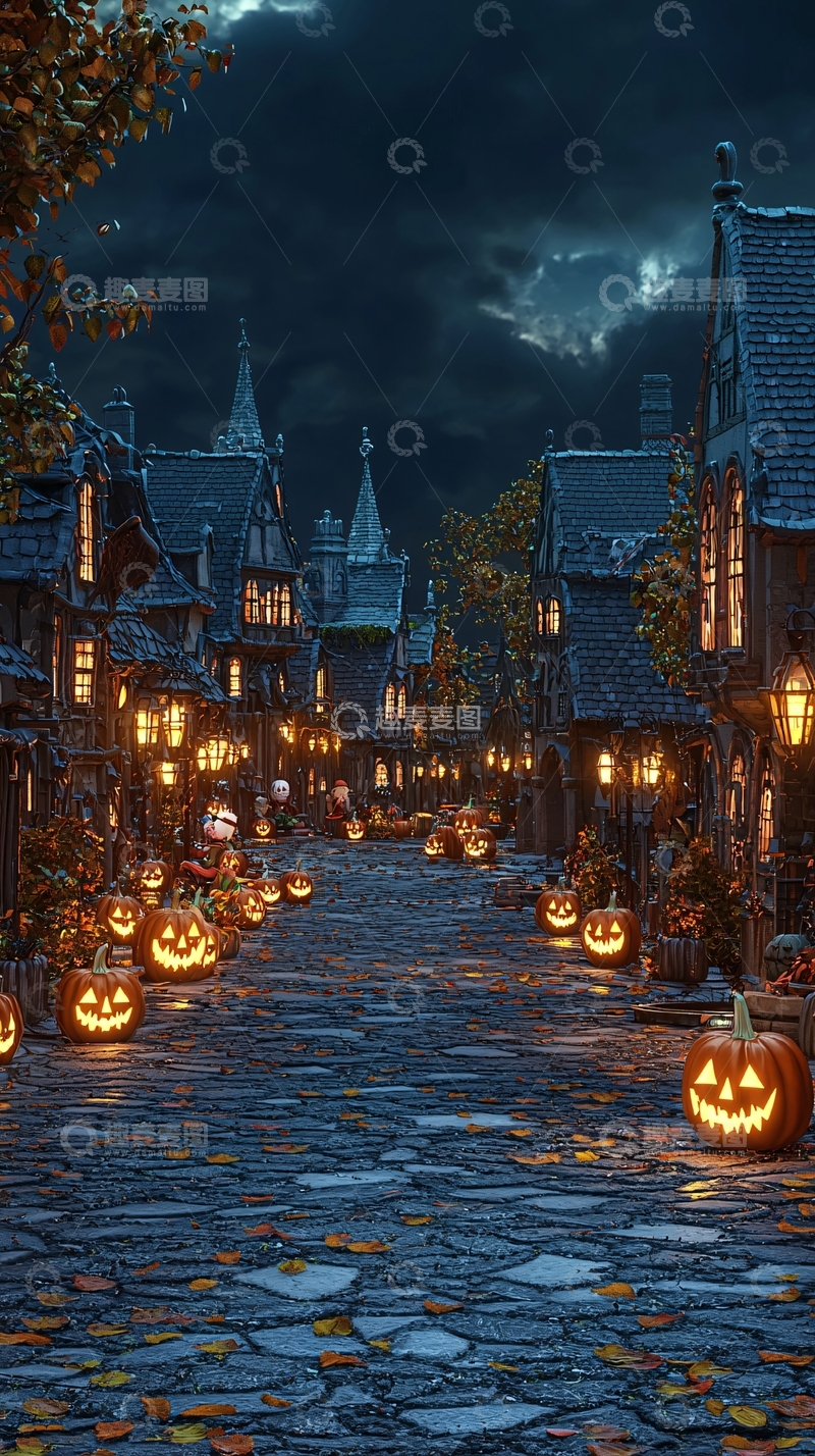 高清大图下载【趣麦麦图】万圣节小镇夜景