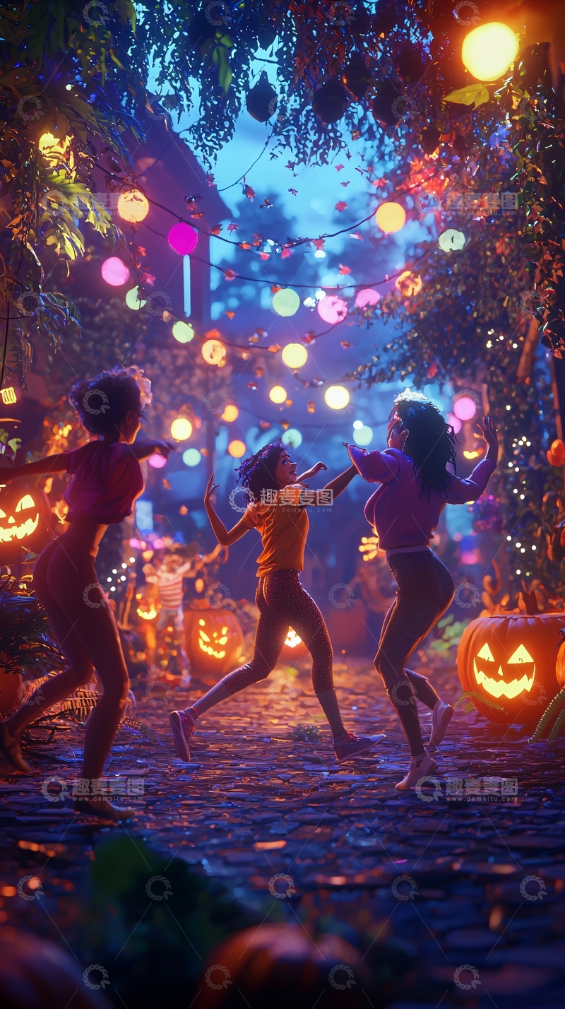 高清大图下载【趣麦麦图】万圣节夜晚街道上的舞者