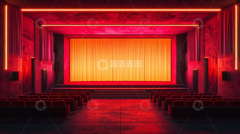 高清大图下载【趣麦麦图】复古风格的老式电影院舞台背景