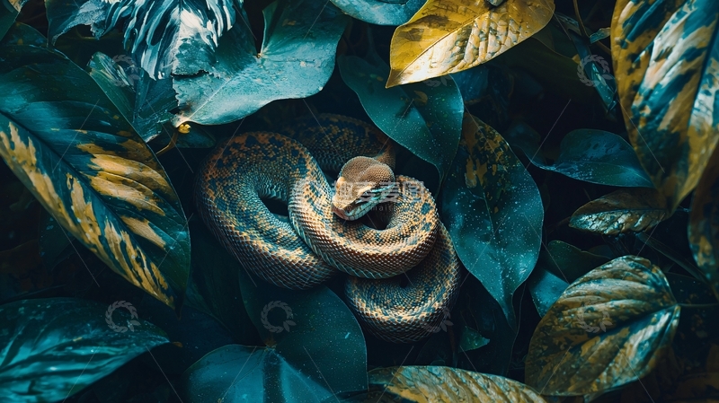 高清大图下载【趣麦麦图】丛林中的蛇与绿叶