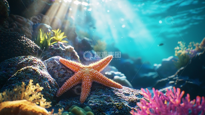 高清大图下载【趣麦麦图】海底珊瑚礁下的海星