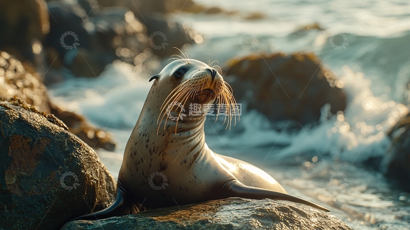 高清大图下载【趣麦麦图】海豹在岩石上的特写