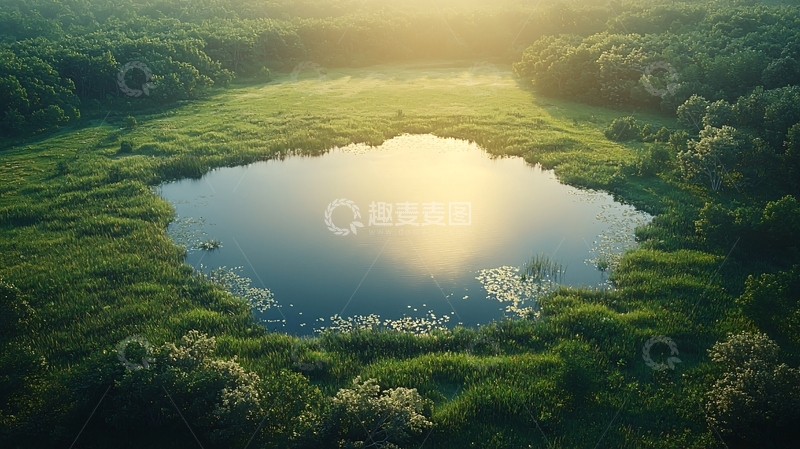 高清大图下载【趣麦麦图】夏日湖泊清晨景象