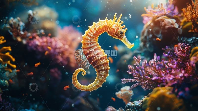高清大图下载【趣麦麦图】海底海马与珊瑚礁