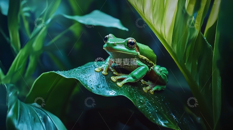 高清大图下载【趣麦麦图】绿色雨林中的青蛙