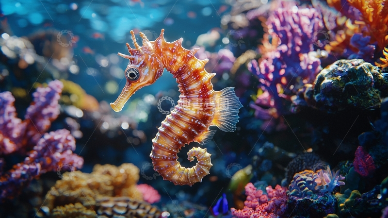 高清大图下载【趣麦麦图】海底海马与珊瑚礁