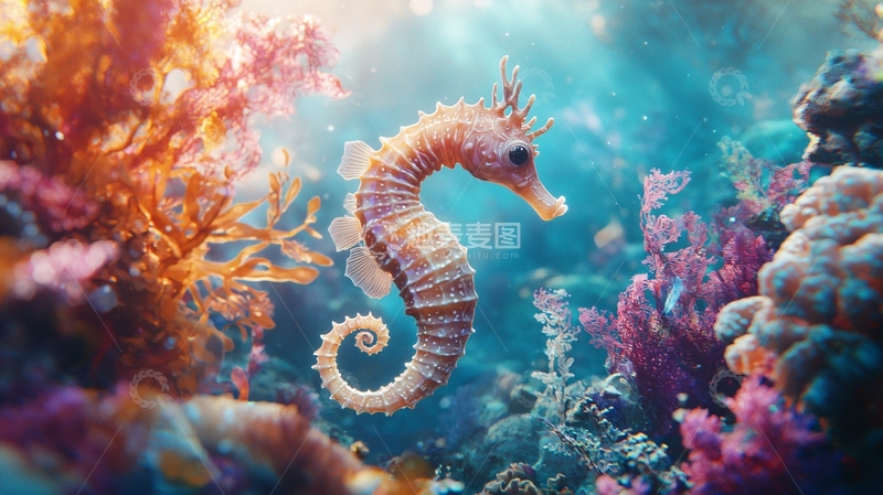 高清大图下载【趣麦麦图】海底海马与珊瑚礁
