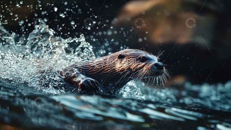 高清大图下载【趣麦麦图】水中嬉戏的水獭