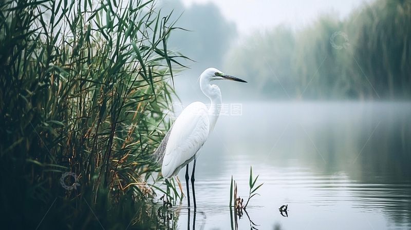 高清大图下载【趣麦麦图】白鹭湖边静谧自然风景