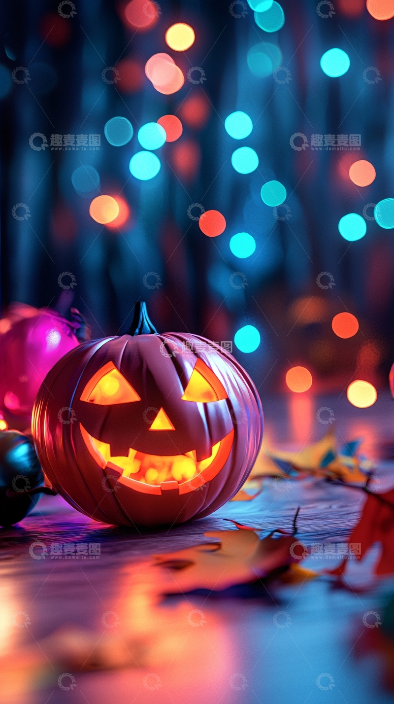 高清大图下载【趣麦麦图】万圣节南瓜灯与彩色灯光