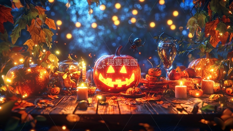 高清大图下载【趣麦麦图】万圣节南瓜灯与烛光