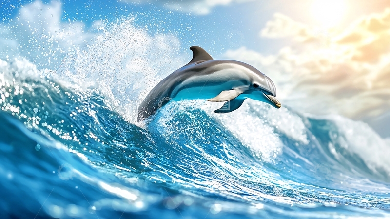 高清大图下载【趣麦麦图】海豚跃出水面的动态场景