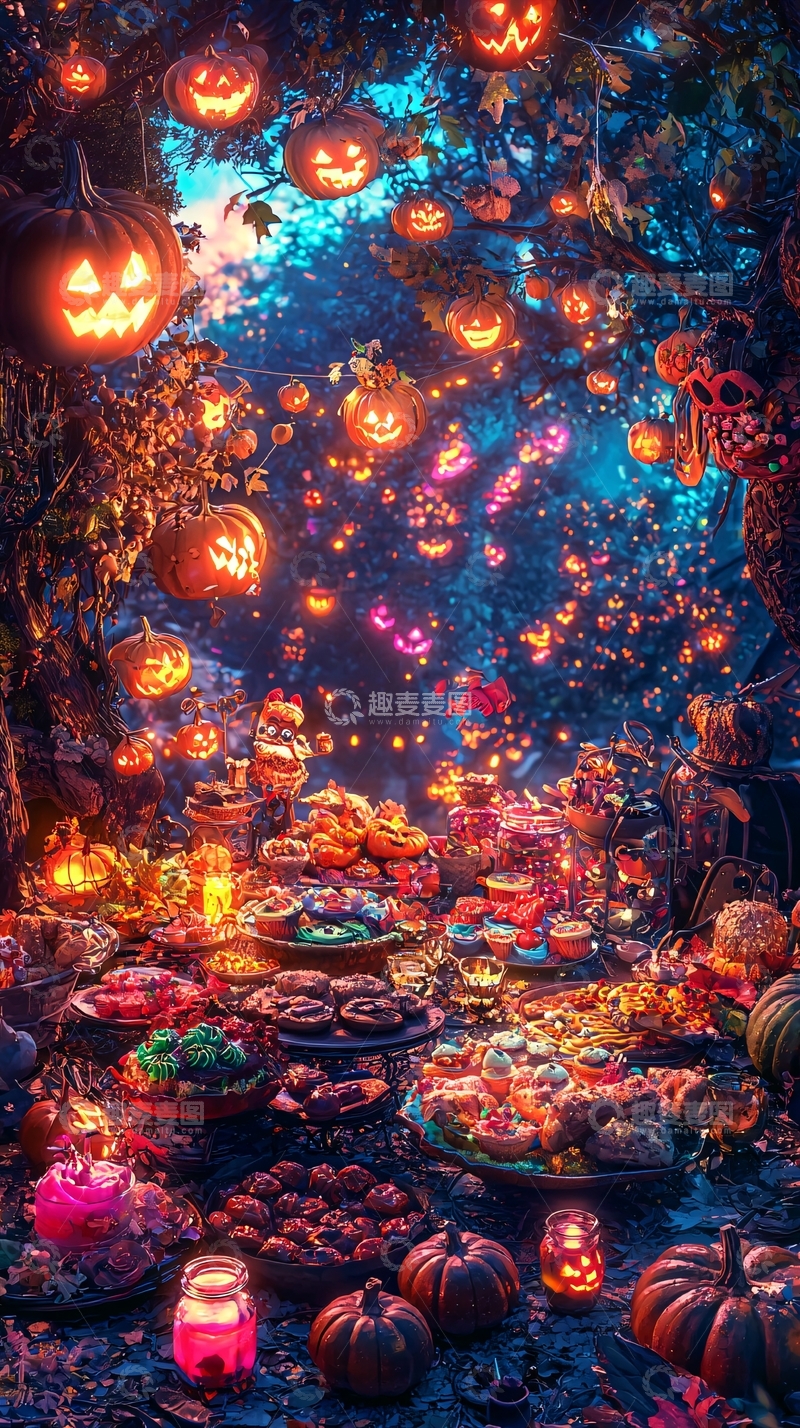 高清大图下载【趣麦麦图】万圣节南瓜灯与美食盛宴