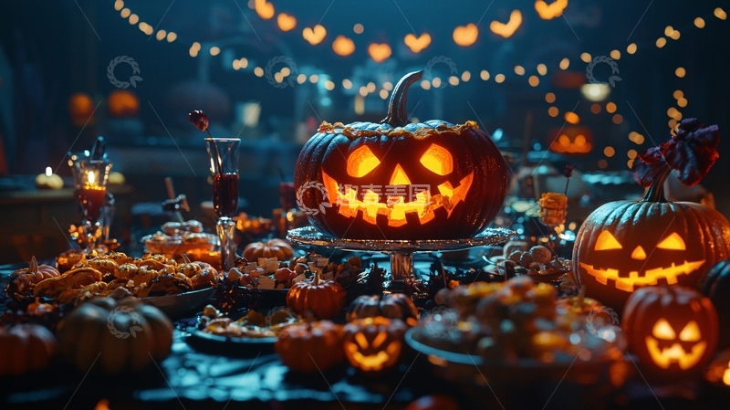 高清大图下载【趣麦麦图】万圣节南瓜灯餐桌布置