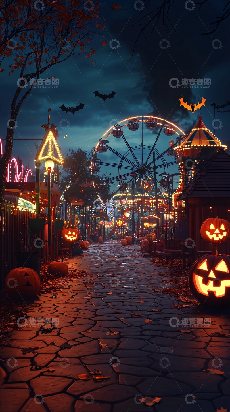 高清大图下载【趣麦麦图】万圣节主题游乐园夜景