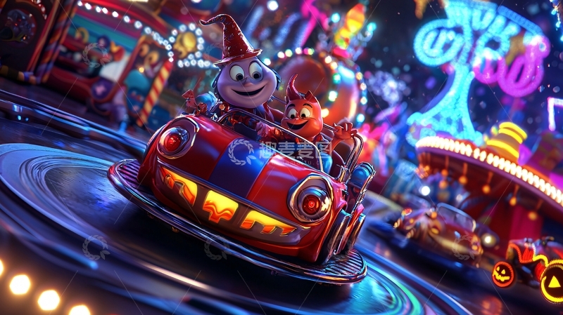 高清大图下载【趣麦麦图】万圣节游乐园旋转碰碰车