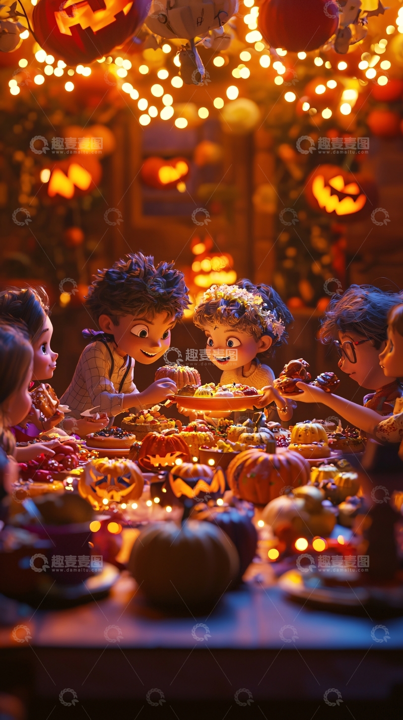 高清大图下载【趣麦麦图】万圣节派对上的孩子们